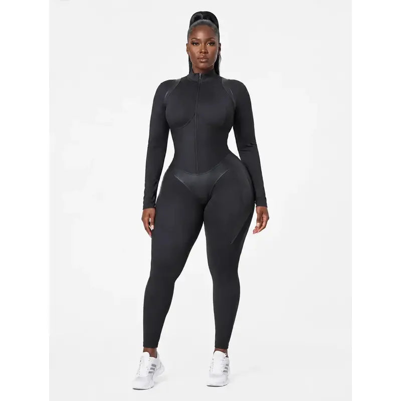 Corset Sculpt Long Jumpsuit in Black