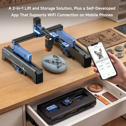 ARTILUME T1 lift and storage design with mobile engraving app