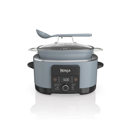 Ninja Foodi PossibleCooker Pro MC1001 in Sea Salt Grey with lid and spoon-ladle